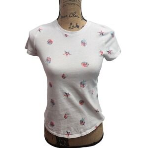 Abercrombie Kids Girls White Seashell Starfish Print T Shirt Size 13 14
